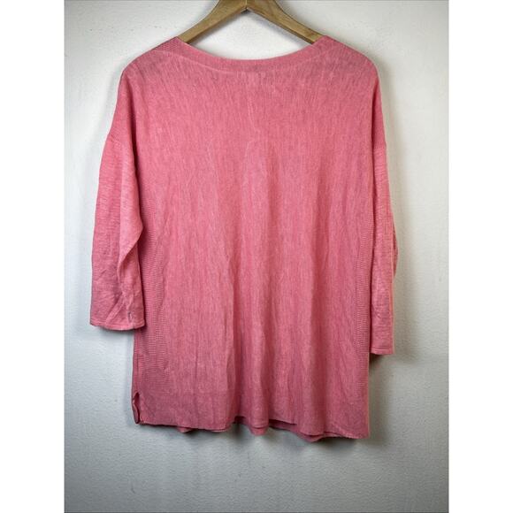 J Jill Womens medium Pink 3/4 Sleeve Linen Bld Airy Knit Lagenlook Boat neck - Picture 5 of 10